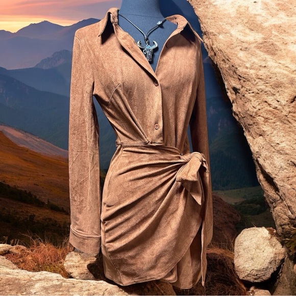 Urban Haven Dresses & Skirts - Vegan Rust Suede Wrap Tie Front Mini Dress